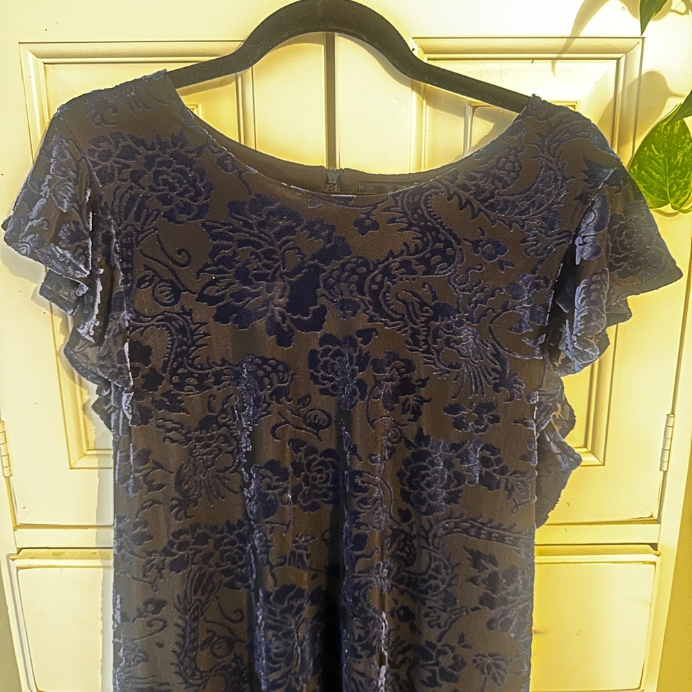 Adrienne Vittadini Blue and Black Flutter Sleeve Blouse